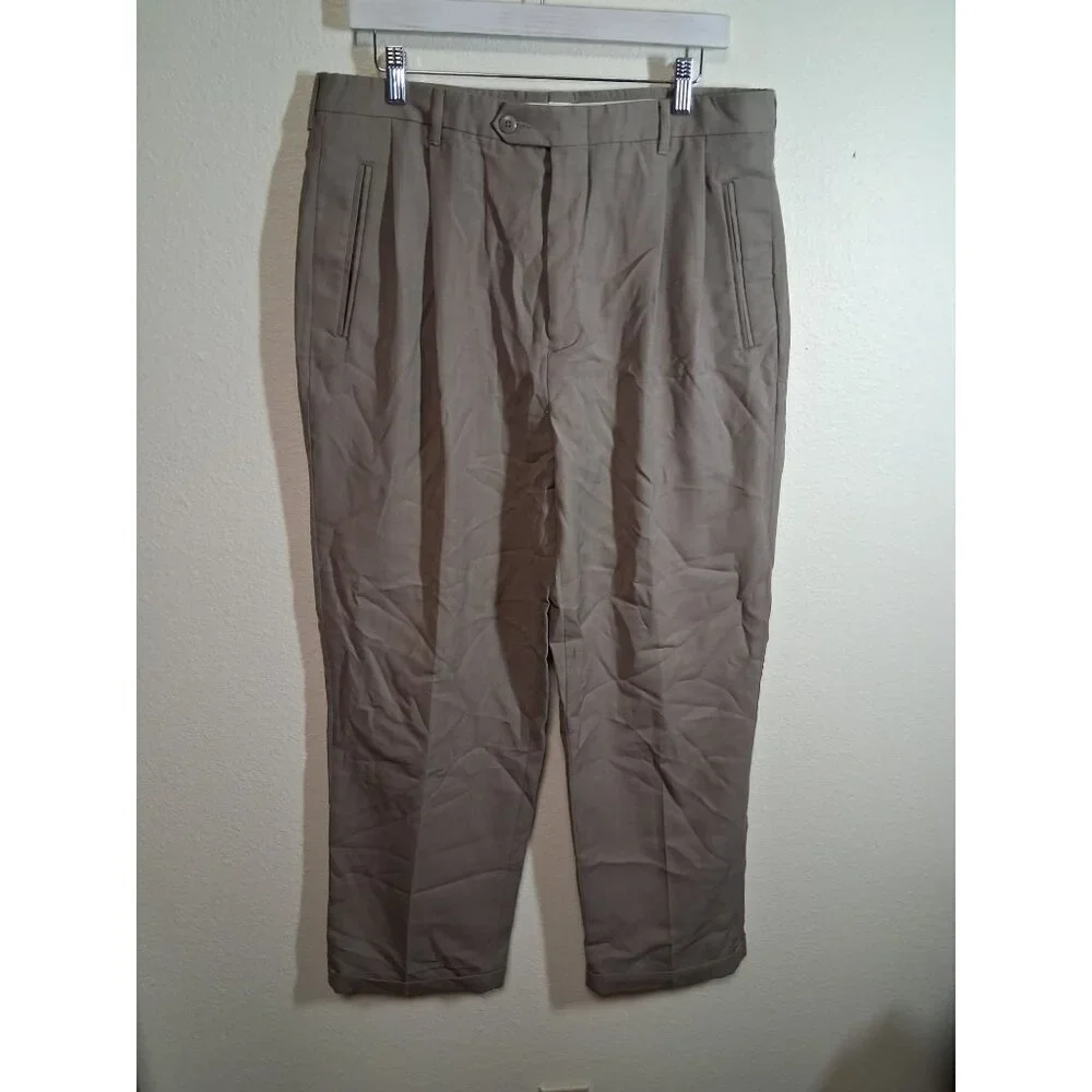 Claiborne Pleated Dress Pants Business Casual Office Slacks Trousers Beige 36x29